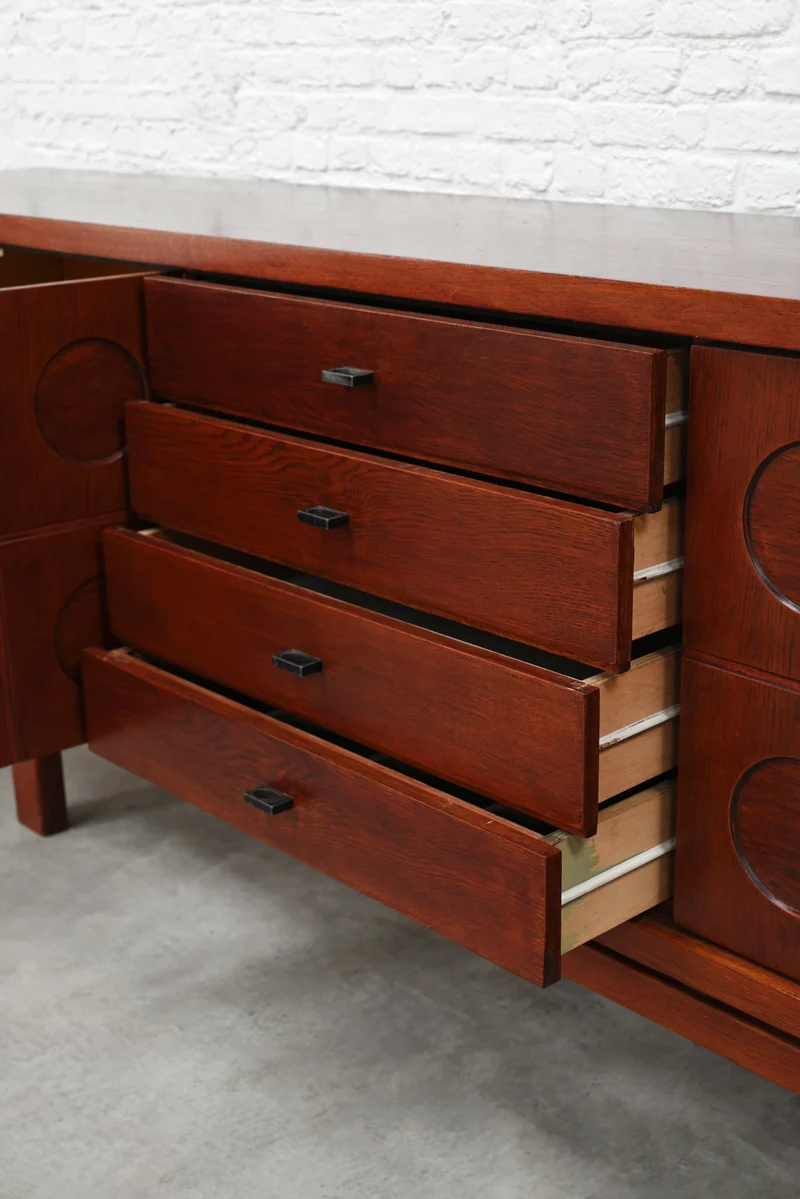 Brutalist Oak Sideboard, Belgium, 1970s