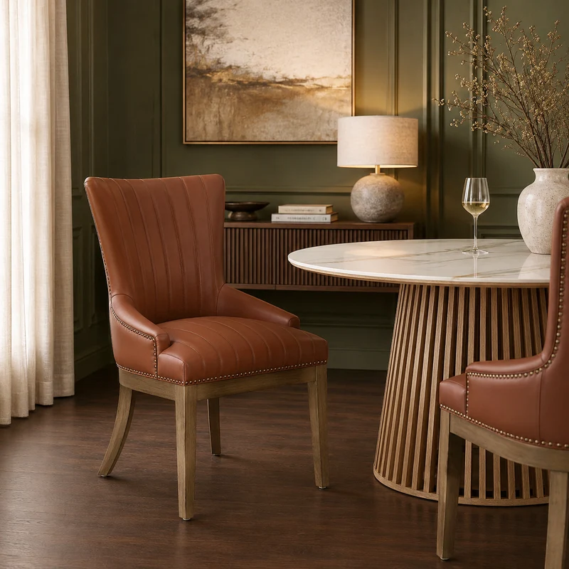 Chaise Bois Cuir Véritable - Chiltern Marron