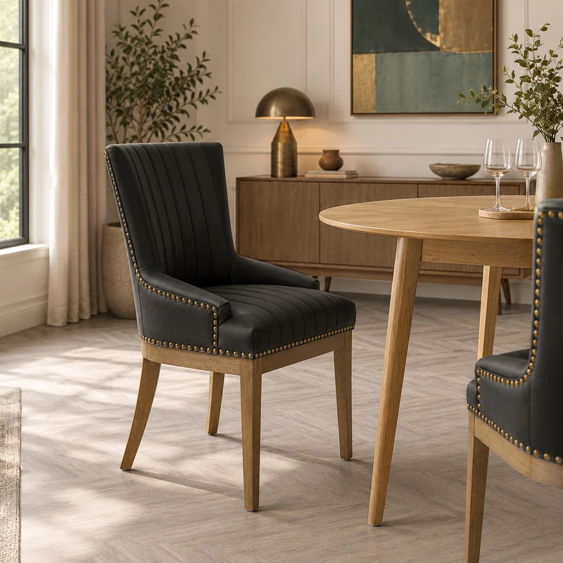 Chaise Bois Cuir Véritable - Chiltern Noir