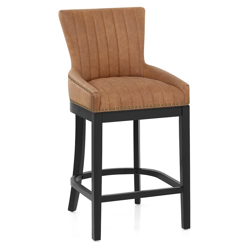 Tabouret de Bar Bois Faux Cuir - Chiltern Marron