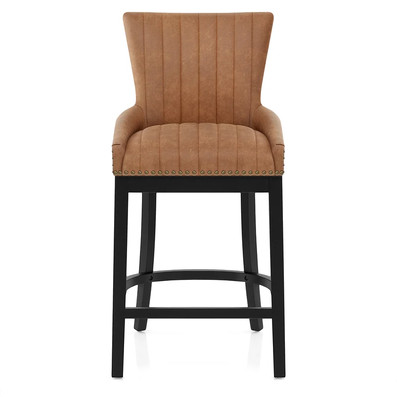 Tabouret de Bar Bois Faux Cuir - Chiltern Marron
