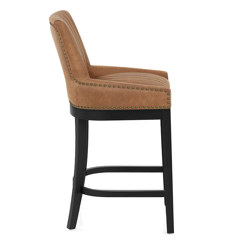 Tabouret de Bar Bois Faux Cuir - Chiltern Marron