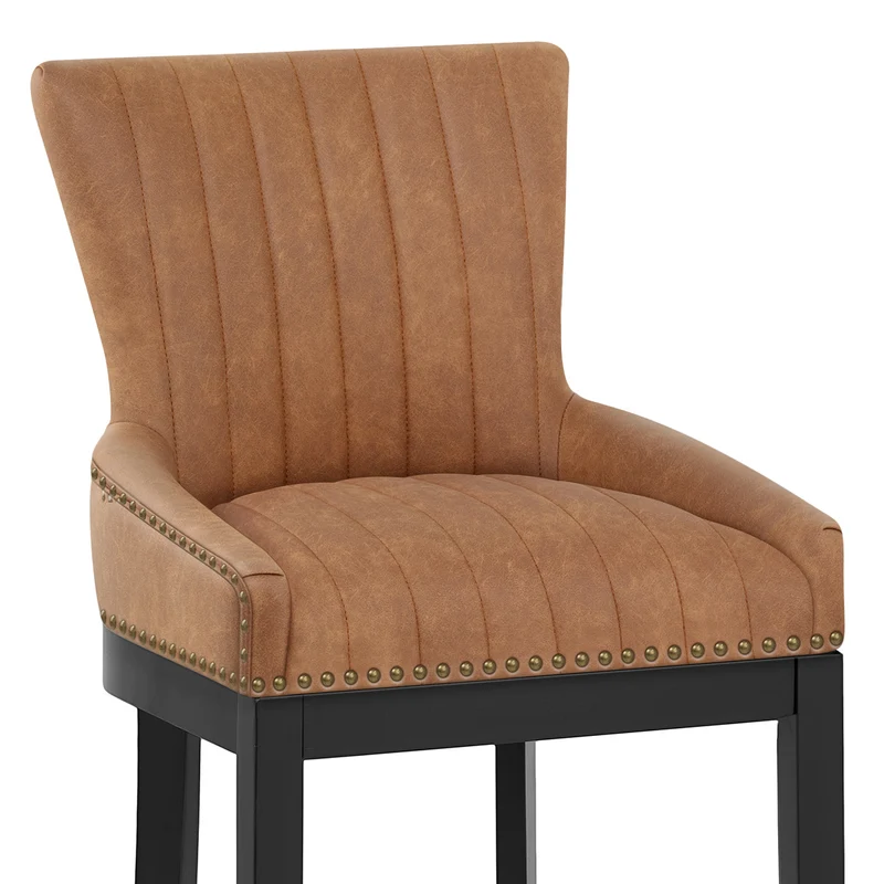 Tabouret de Bar Bois Faux Cuir - Chiltern Marron