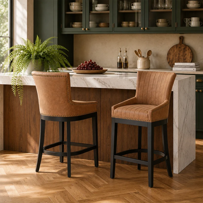 Tabouret de Bar Bois Faux Cuir - Chiltern Marron