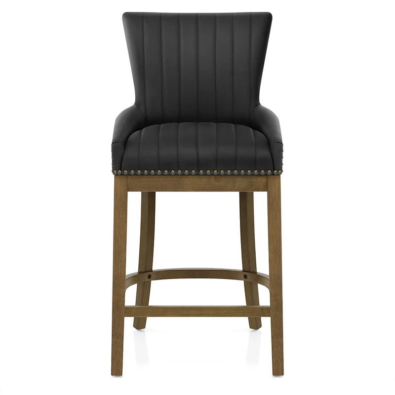 Tabouret de Bar Bois Cuir Véritable - Chiltern Noir
