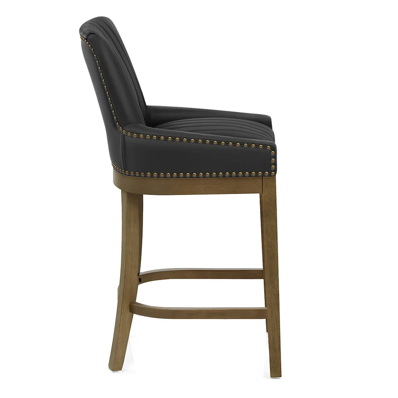 Tabouret de Bar Bois Cuir Véritable - Chiltern Noir