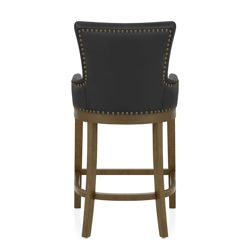 Tabouret de Bar Bois Cuir Véritable - Chiltern Noir