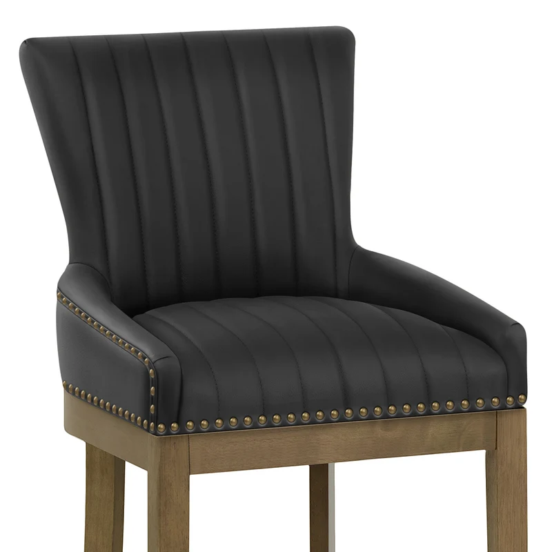 Tabouret de Bar Bois Cuir Véritable - Chiltern Noir