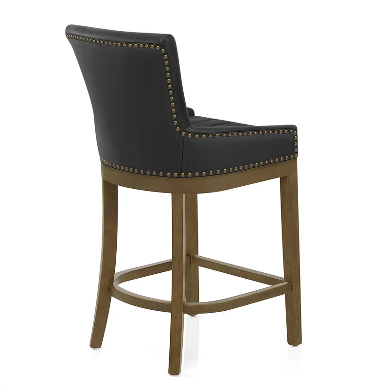 Tabouret de Bar Bois Cuir Véritable - Chiltern Noir