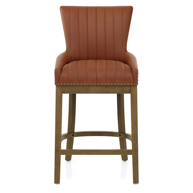 Tabouret de Bar Bois Cuir Véritable - Chiltern Marron