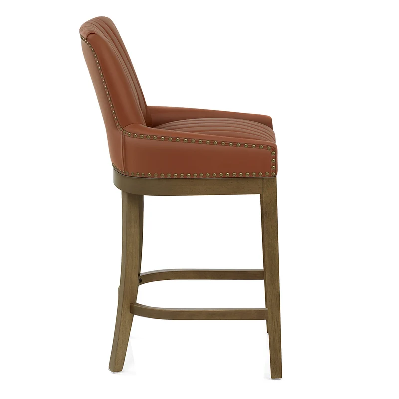 Tabouret de Bar Bois Cuir Véritable - Chiltern Marron