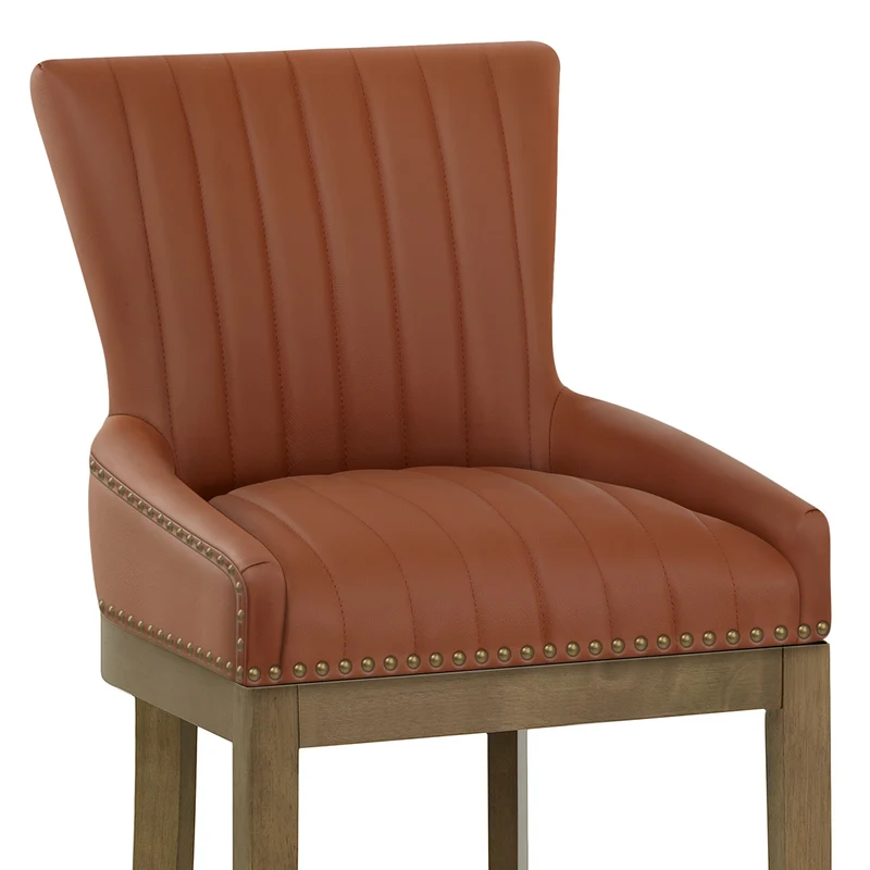 Tabouret de Bar Bois Cuir Véritable - Chiltern Marron