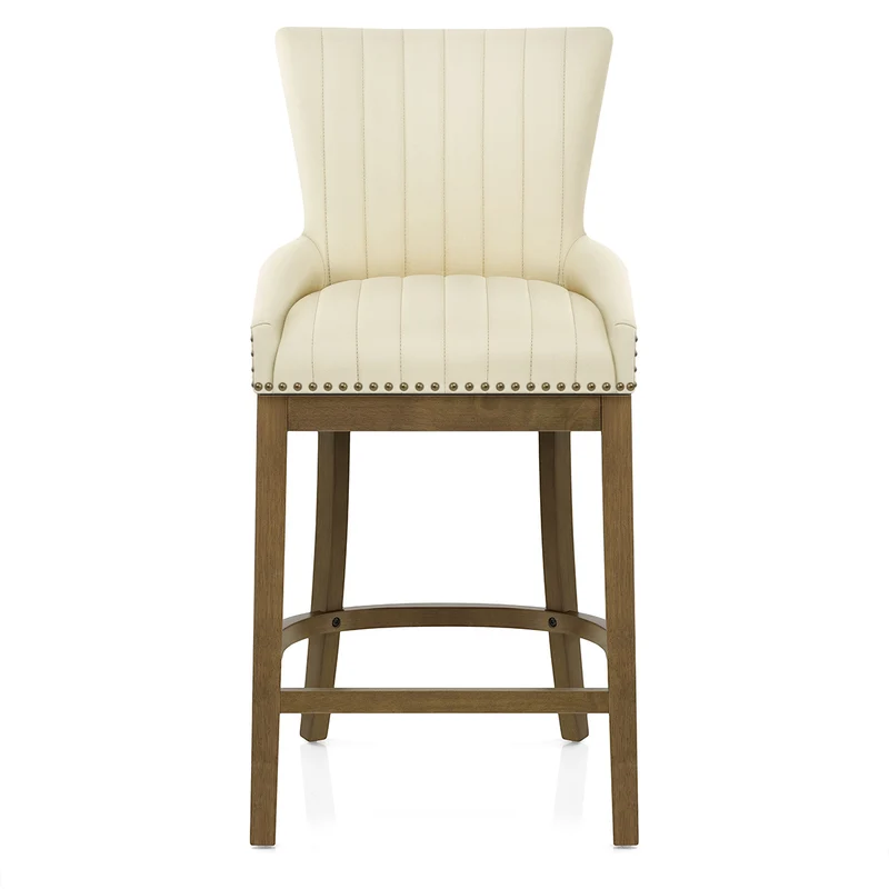 Tabouret de Bar Bois Cuir Véritable - Chiltern Crème
