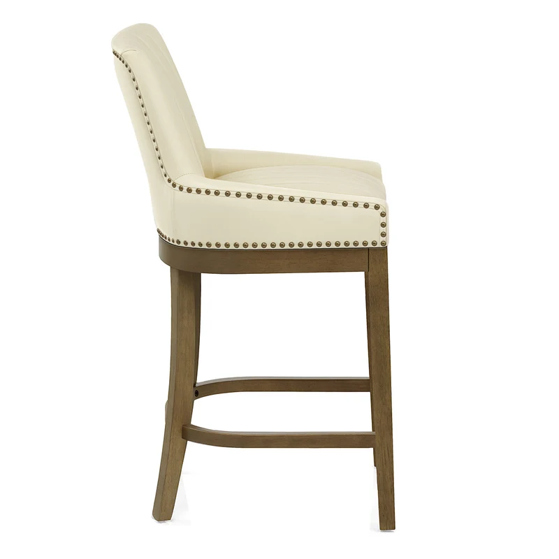 Tabouret de Bar Bois Cuir Véritable - Chiltern Crème
