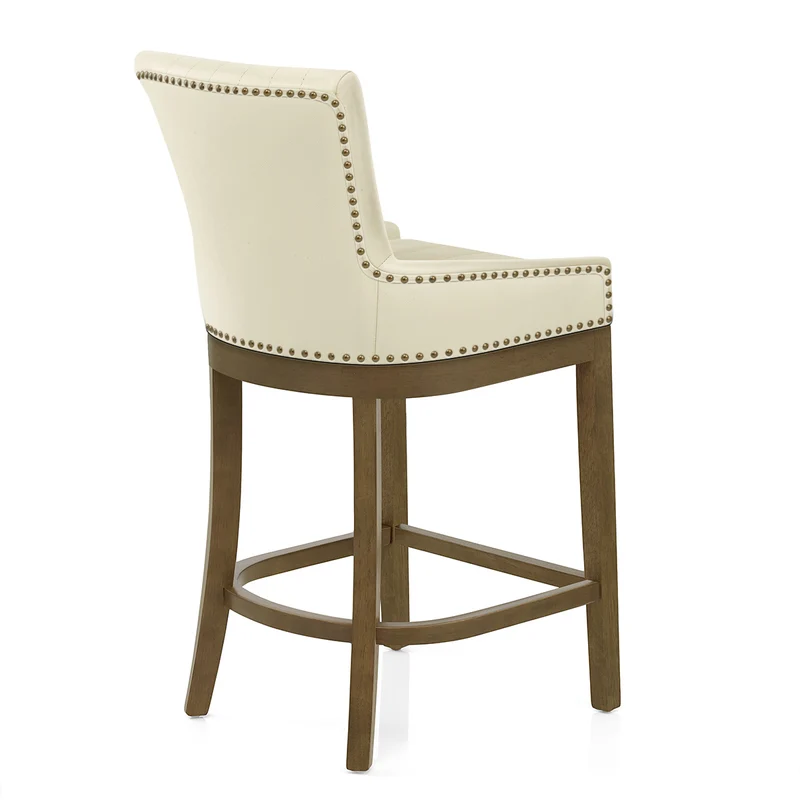Tabouret de Bar Bois Cuir Véritable - Chiltern Crème