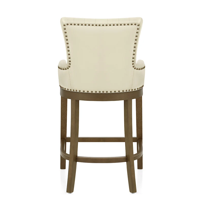 Tabouret de Bar Bois Cuir Véritable - Chiltern Crème