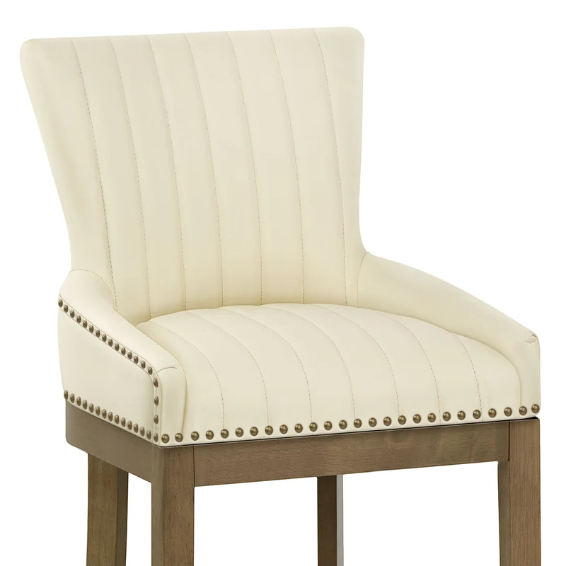 Tabouret de Bar Bois Cuir Véritable - Chiltern Crème