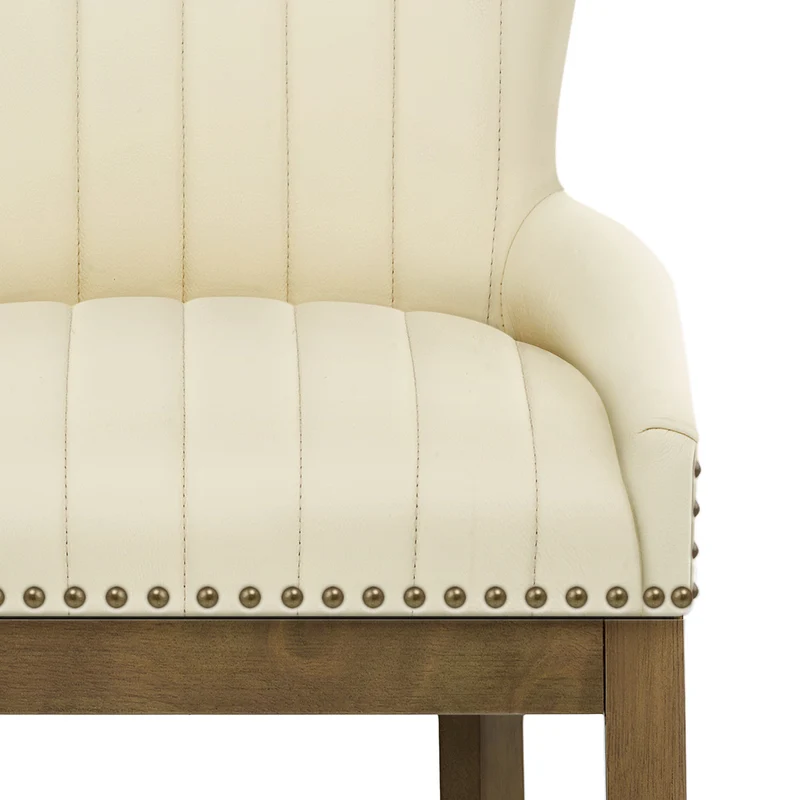 Tabouret de Bar Bois Cuir Véritable - Chiltern Crème