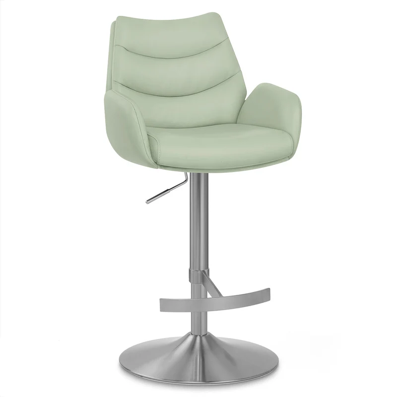 Chaise de Bar Cuir Véritable Chrome Brosse - Seville Vert