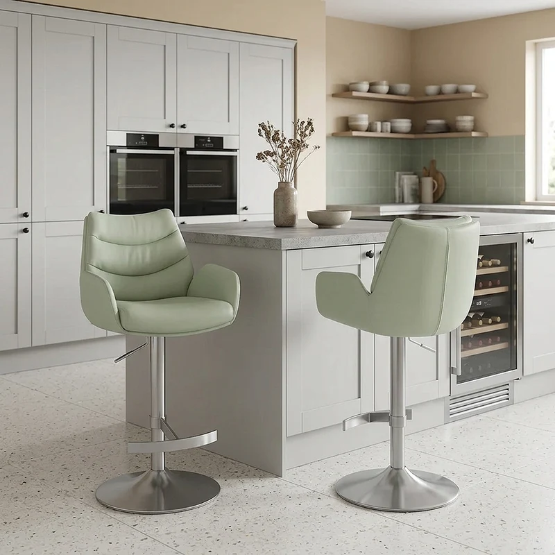 Chaise de Bar Cuir Véritable Chrome Brosse - Seville Vert