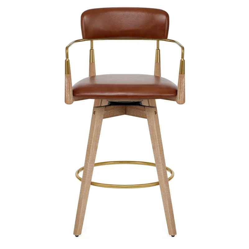 Tabouret de Bar Bois Cuir Véritable - Reed Marron