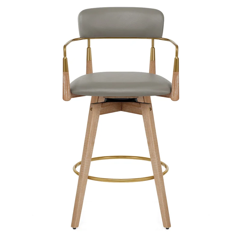 Tabouret de Bar Bois Cuir Véritable - Reed Gris