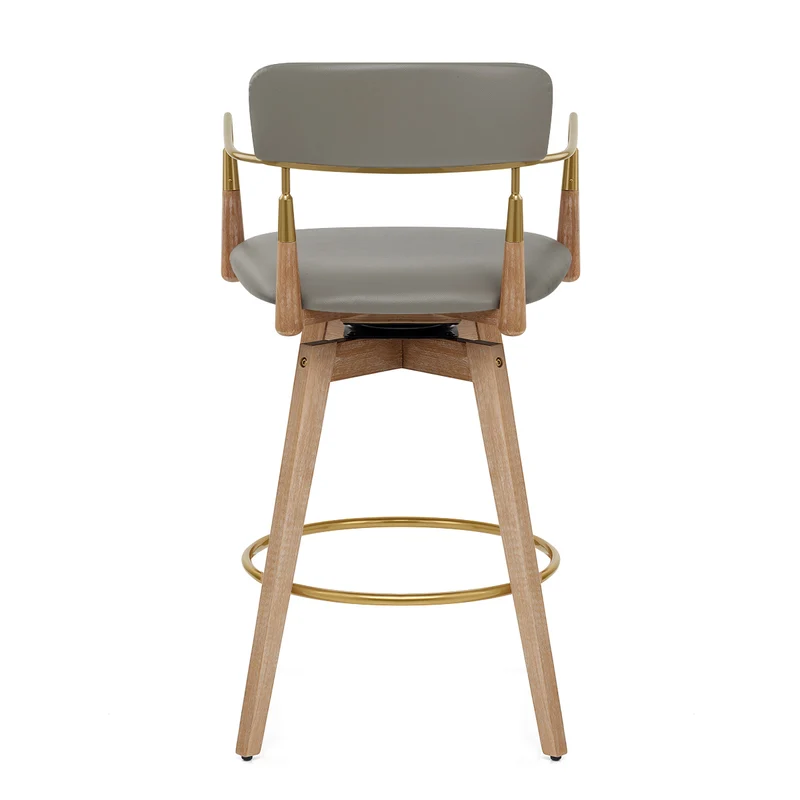 Tabouret de Bar Bois Cuir Véritable - Reed Gris