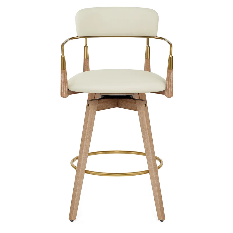 Tabouret de Bar Bois Cuir Véritable - Reed Crème