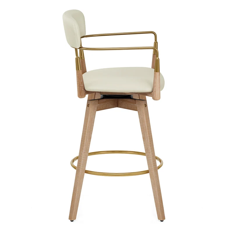 Tabouret de Bar Bois Cuir Véritable - Reed Crème