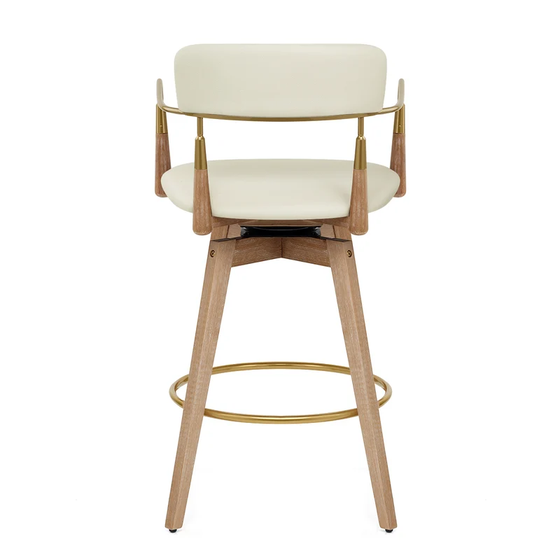 Tabouret de Bar Bois Cuir Véritable - Reed Crème