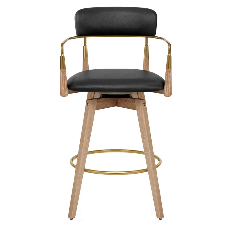 Tabouret de Bar Bois Cuir Véritable - Reed Noir