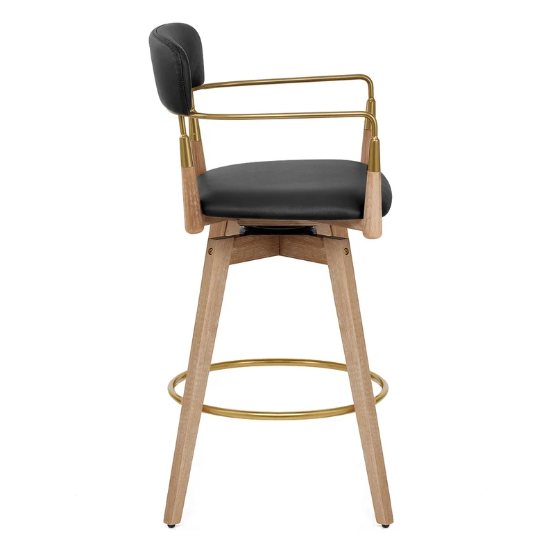 Tabouret de Bar Bois Cuir Véritable - Reed Noir