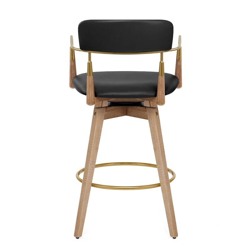 Tabouret de Bar Bois Cuir Véritable - Reed Noir