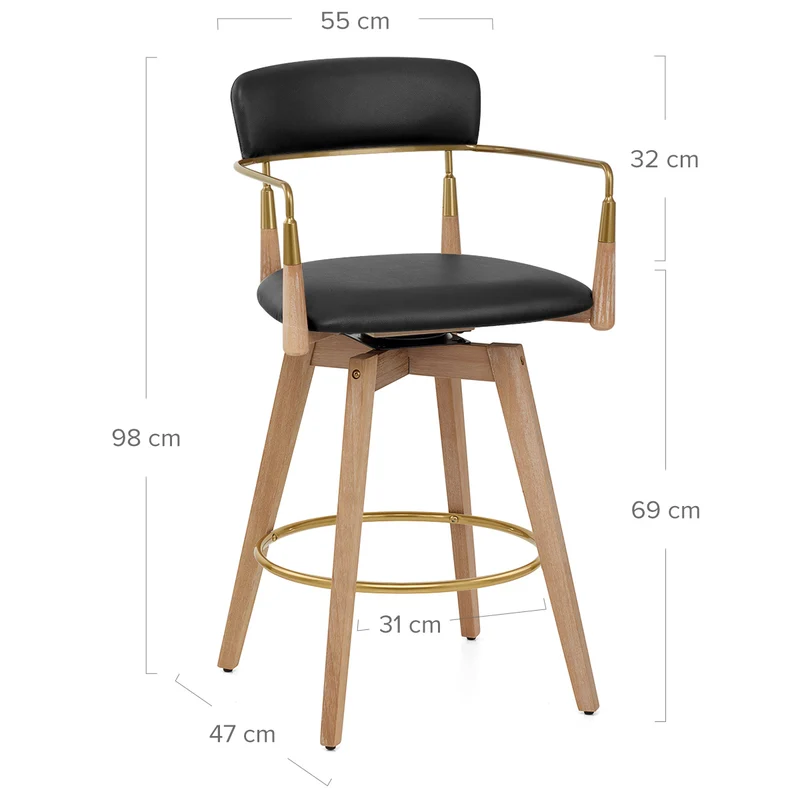 Tabouret de Bar Bois Cuir Véritable - Reed Noir