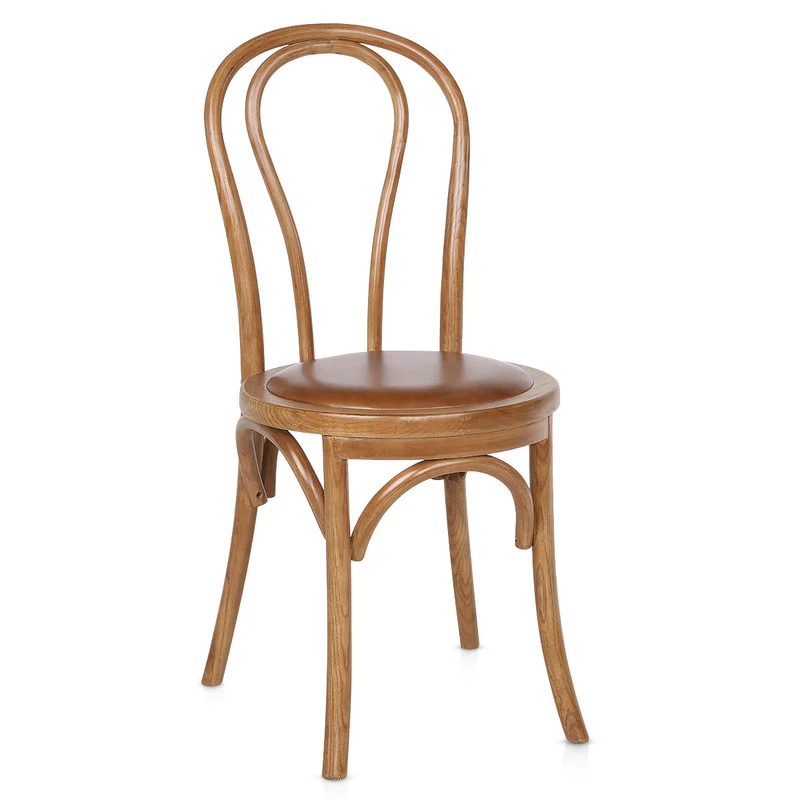 Chaise Bistrot Bois Cuir Véritable - Henri Marron