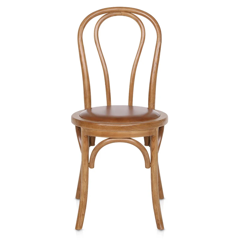 Chaise Bistrot Bois Cuir Véritable - Henri Marron