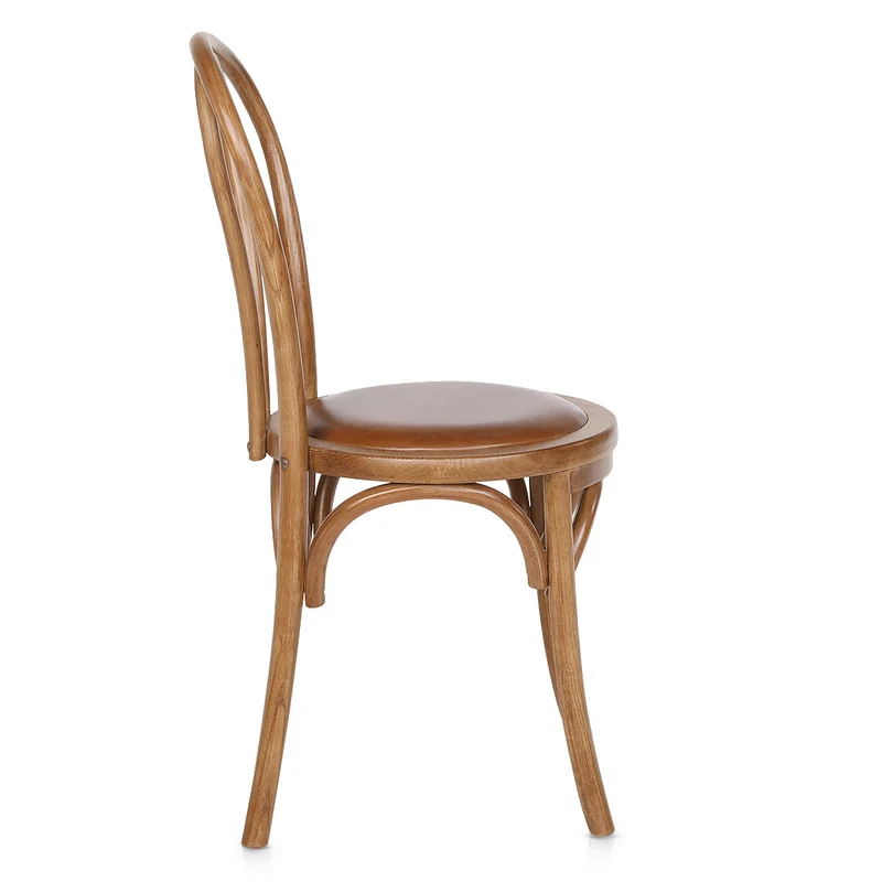 Chaise Bistrot Bois Cuir Véritable - Henri Marron