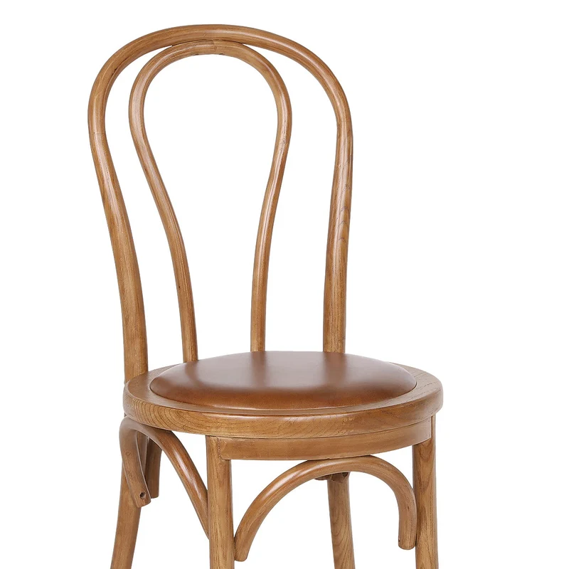 Chaise Bistrot Bois Cuir Véritable - Henri Marron