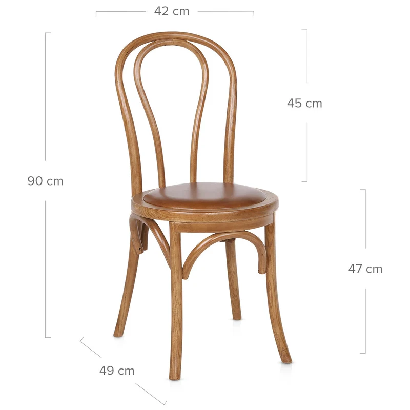 Chaise Bistrot Bois Cuir Véritable - Henri Marron