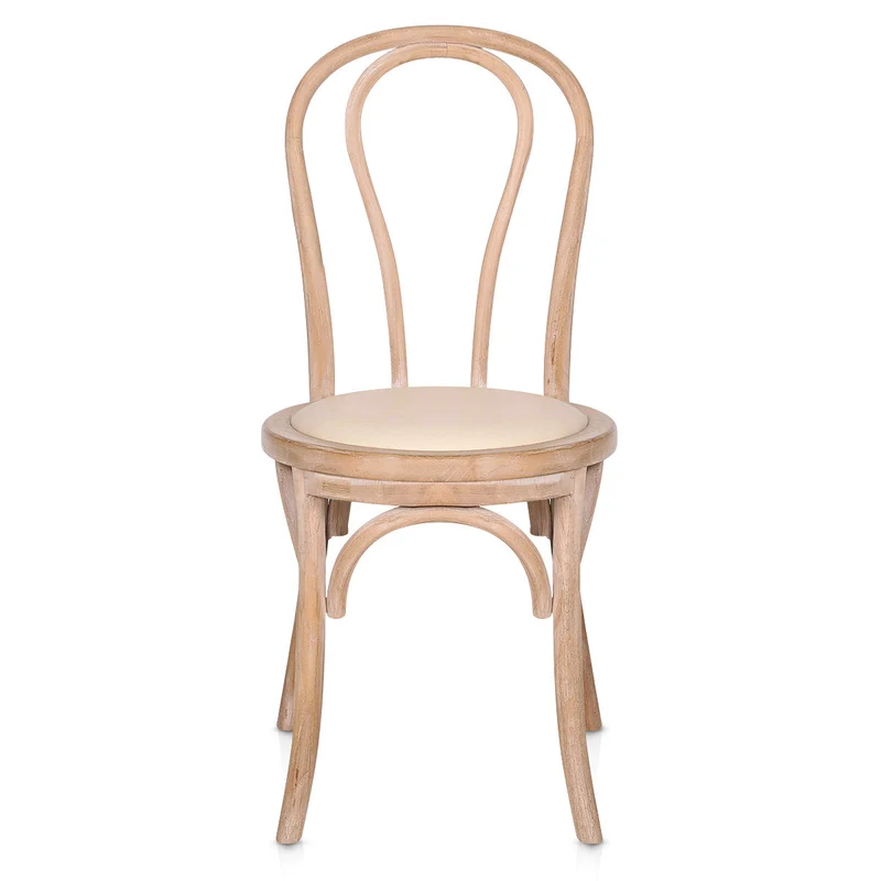 Chaise Bistrot Bois Cuir Véritable - Henri Crème