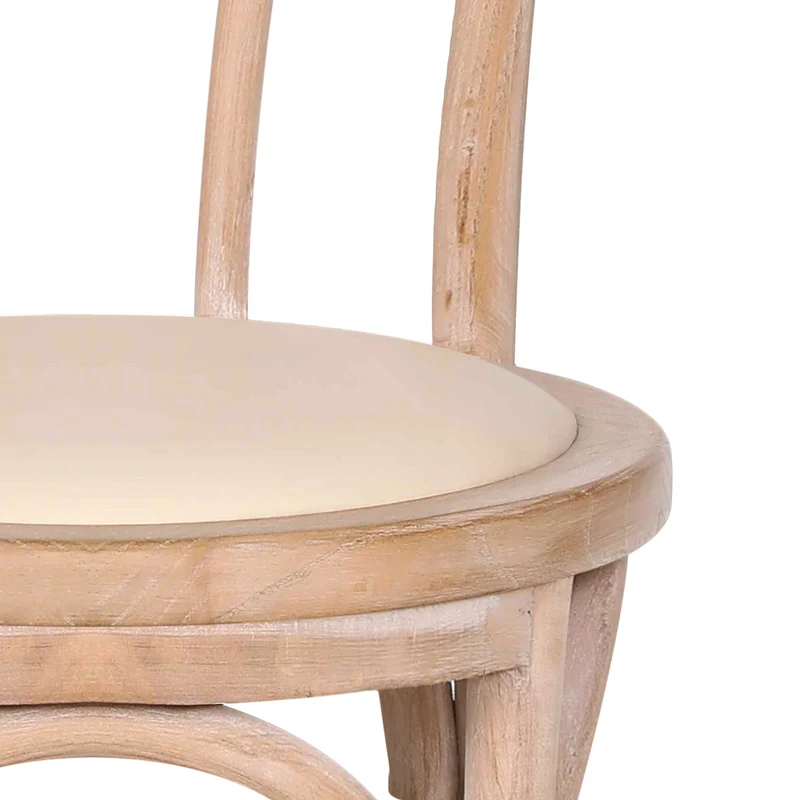 Chaise Bistrot Bois Cuir Véritable - Henri Crème