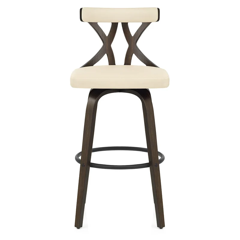 Tabouret de Bar Faux Cuir Bois - Nash Crème