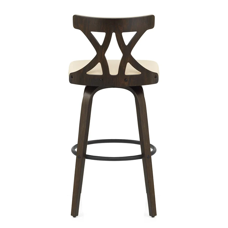 Tabouret de Bar Faux Cuir Bois - Nash Crème