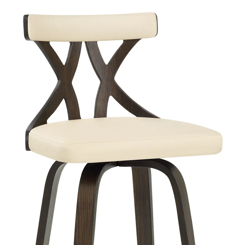 Tabouret de Bar Faux Cuir Bois - Nash Crème
