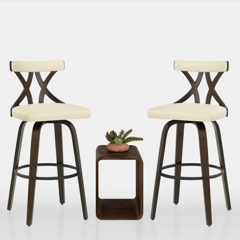 Tabouret de Bar Faux Cuir Bois - Nash Crème