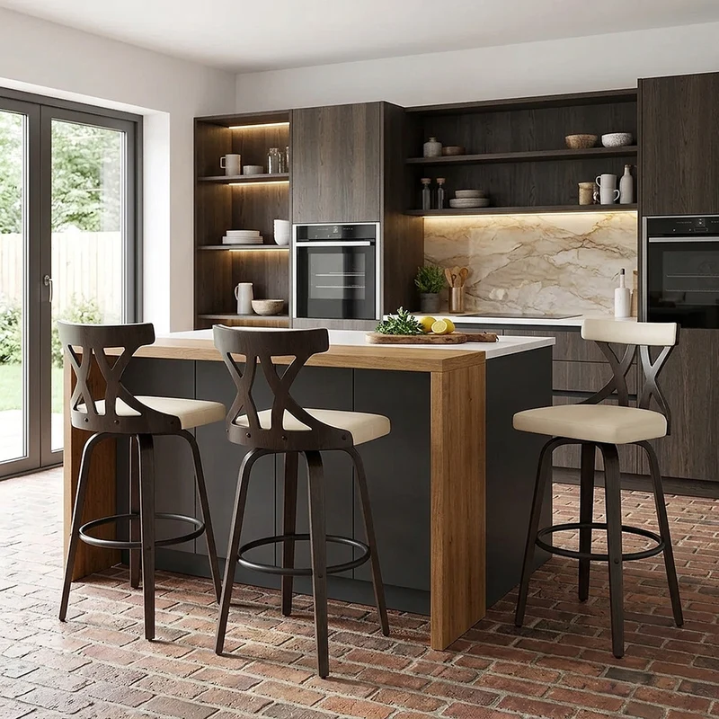 Tabouret de Bar Faux Cuir Bois - Nash Crème