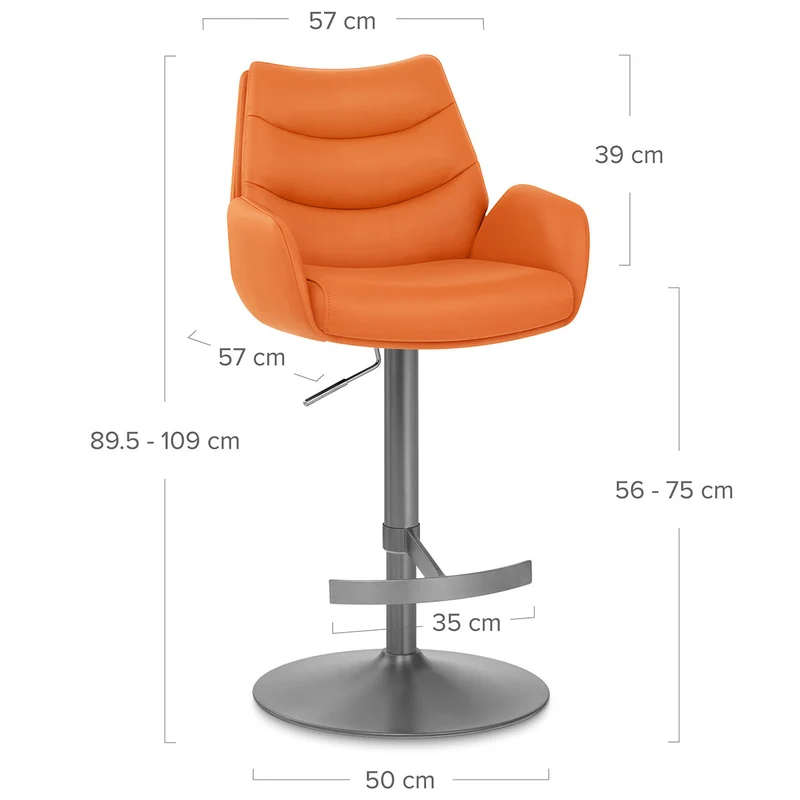Chaise de Bar Cuir Veritable Graphite Brosse - Seville Orange