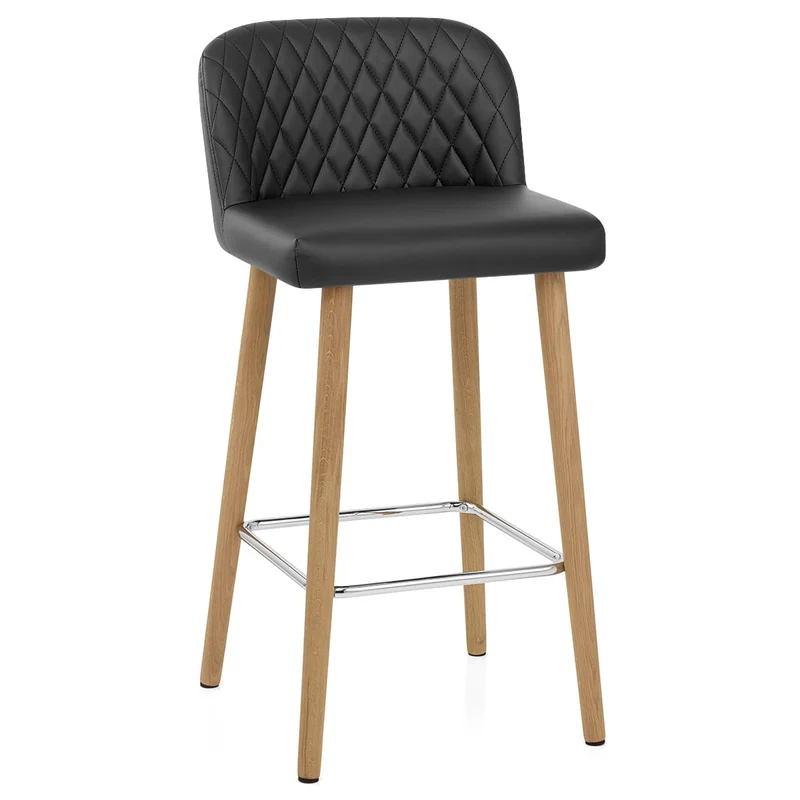 Tabouret de Bar Faux Cuir Bois - Pacific Noir