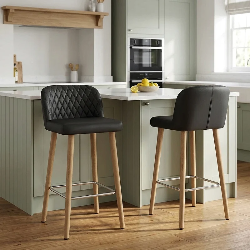 Tabouret de Bar Faux Cuir Bois - Pacific Noir