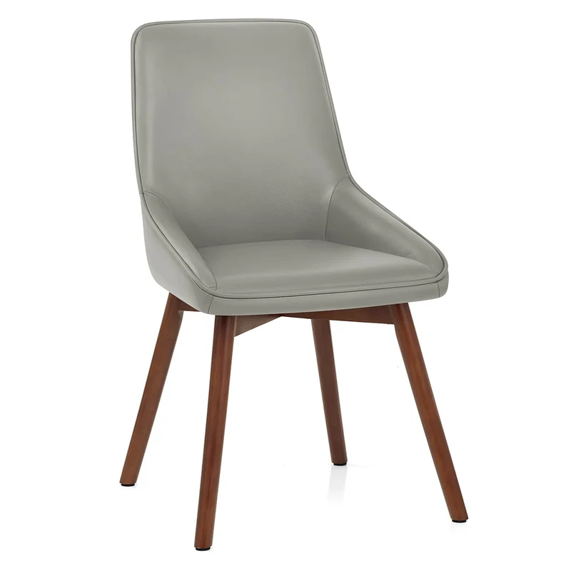 Chaise Cuir Veritable Bois - Vito Gris